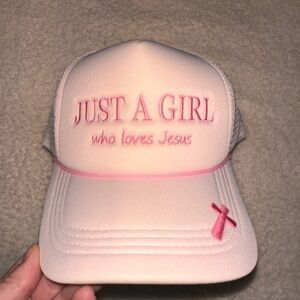 Just A Girl Who Loves Jesus Pink Trucker Hat - Adult Accessories